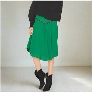 BA&SH Talo Asymmetric Western Skirt Large Green Shirred Embroidered Flowy